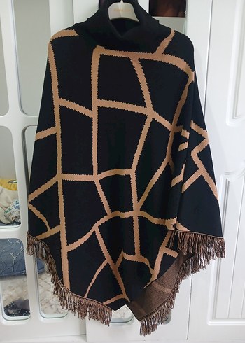 Bohem Örgü Kadın Panço, Balıkçı Yaka, Midi - Görsel 3