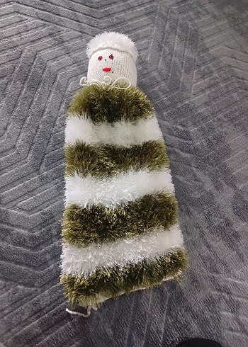 Gri ve Beyaz Çizgili Peluş el yapımı poşetlik - Görsel 2