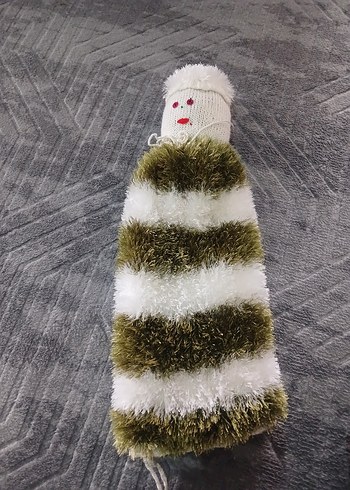 Gri ve Beyaz Çizgili Peluş el yapımı poşetlik