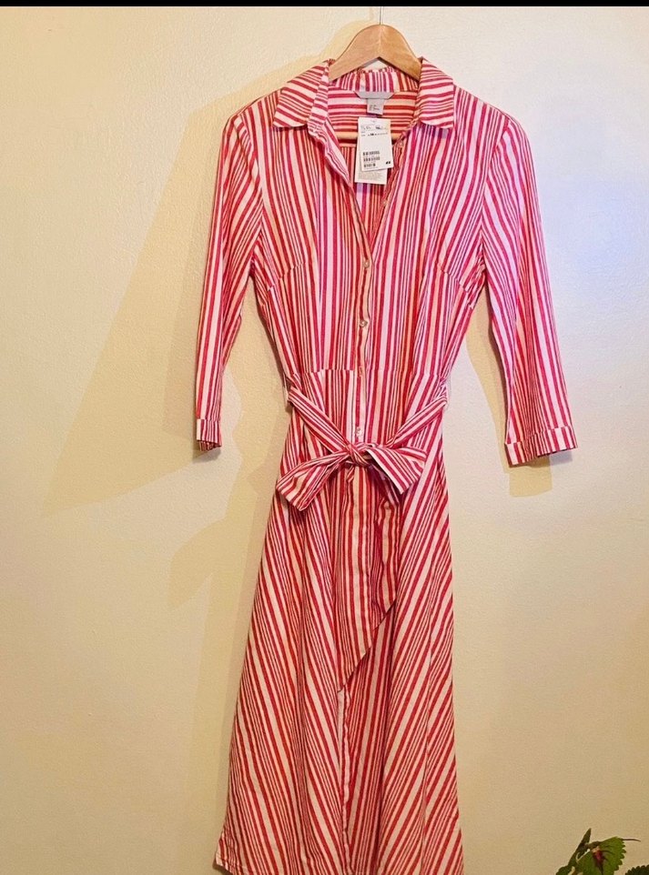 Pembe Çizgili Uzun Kollu Kadın Elbise - Görsel 2