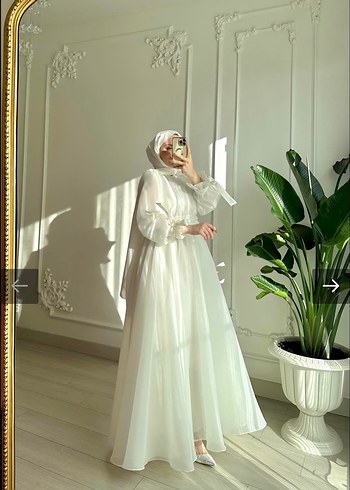 Beyaz Uzun Kollu Dökümlü Kadın Abiye/ nikah elbisesi - Görsel 2