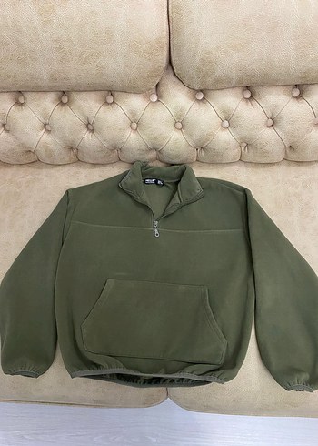 Kadın Haki Yarım Fermuarlı Polarlı Sweatshirt - Görsel 2