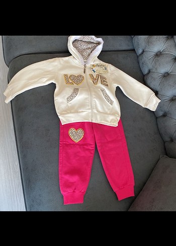 Kız Çocuk Beyaz Kapüşonlu Fermuarlı Sweatshirt Takımı - Görsel 4