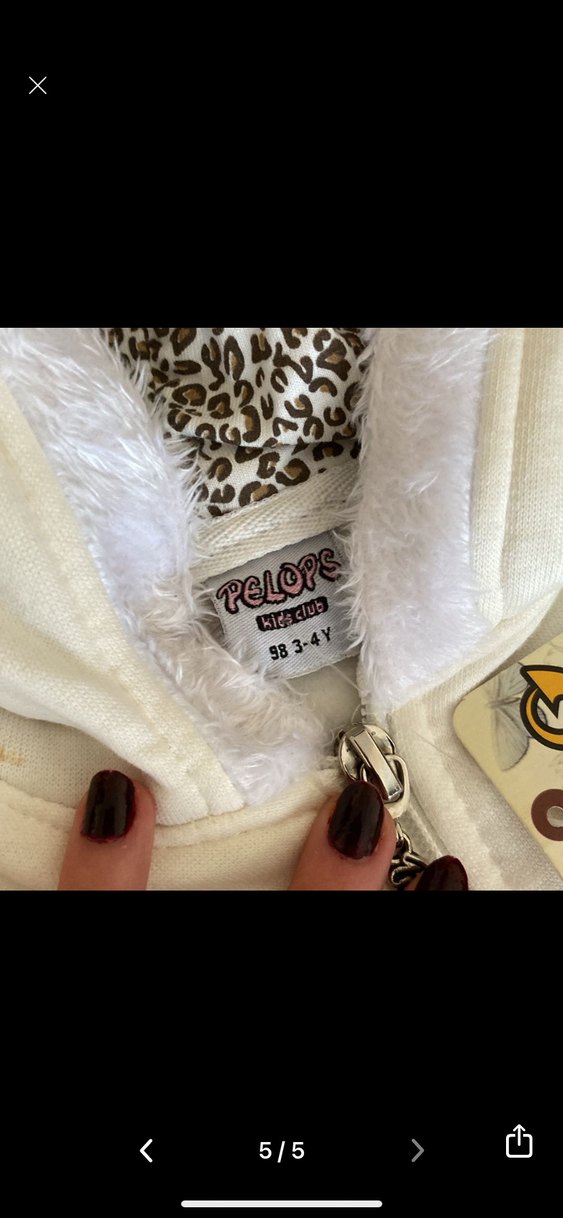 Kız Çocuk Beyaz Kapüşonlu Fermuarlı Sweatshirt Takımı - Görsel 5