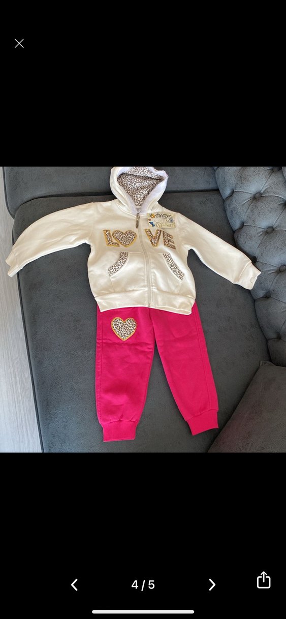 Kız Çocuk Beyaz Kapüşonlu Fermuarlı Sweatshirt Takımı - Görsel 4