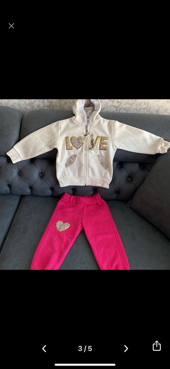 Kız Çocuk Beyaz Kapüşonlu Fermuarlı Sweatshirt Takımı - Görsel 3