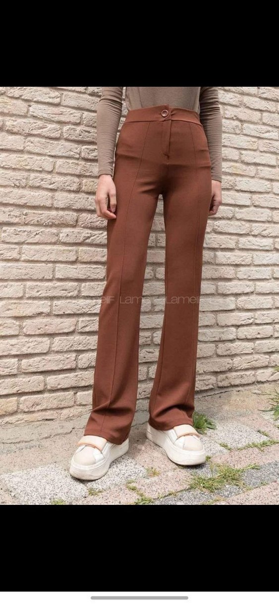 Düğmeli Kahverengi Kadın Kumaş Pantolon - Görsel 2