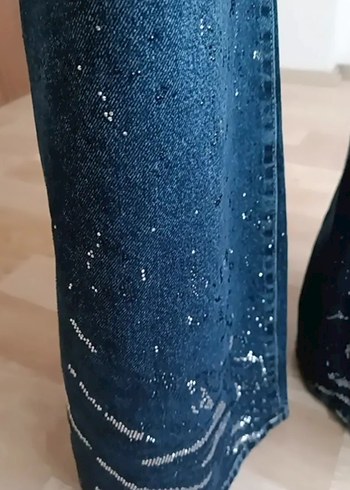 Kadın Lacivert Salaş Batik Desenli midi Kot Pantolon - Görsel 7