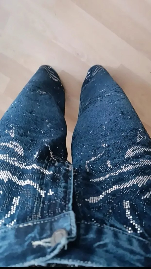 Kadın Lacivert Salaş Batik Desenli midi Kot Pantolon - Görsel 3