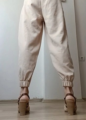 Bej Kadın Midi Kumaş Pantolon - Görsel 4