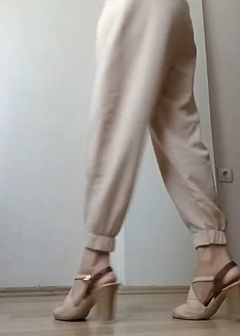 Bej Kadın Midi Kumaş Pantolon - Görsel 3