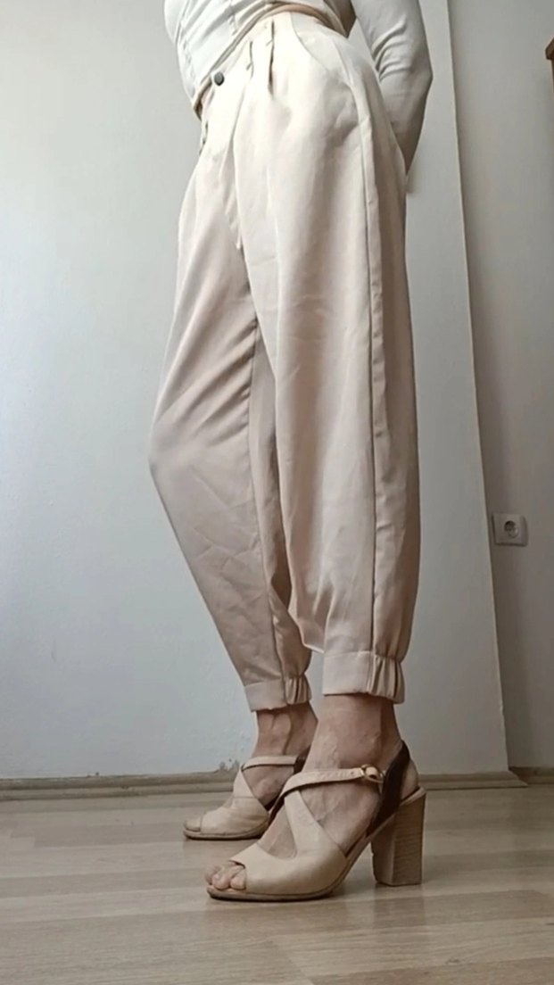 Bej Kadın Midi Kumaş Pantolon - Görsel 5