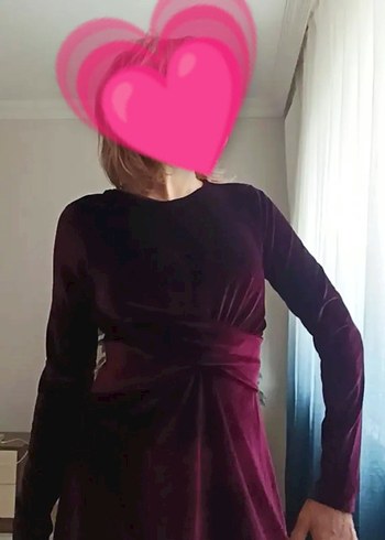 Bordo Bisiklet Yaka Uzun Kollu Kadife Gotik Elbise - Görsel 2