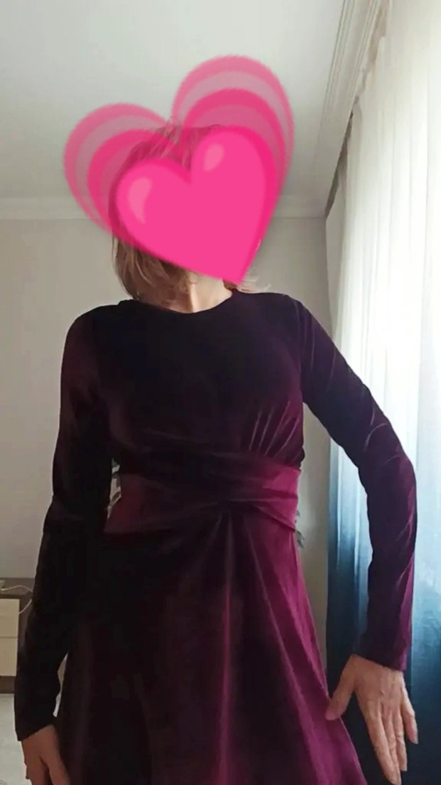 Bordo Bisiklet Yaka Uzun Kollu Kadife Gotik Elbise - Görsel 2