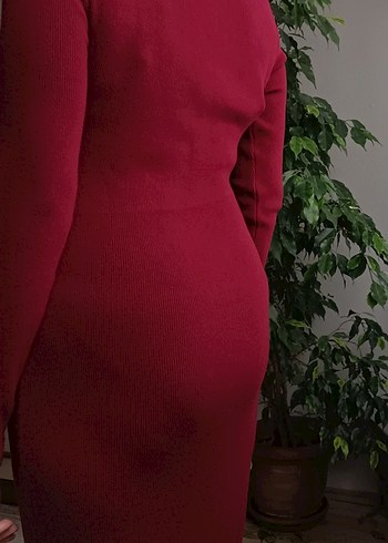 Bordo Midi Kadın Triko Elbise - Görsel 4