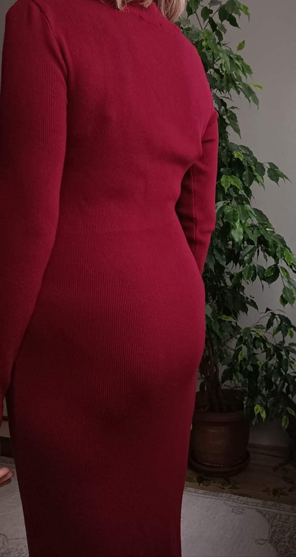 Bordo Midi Kadın Triko Elbise - Görsel 4