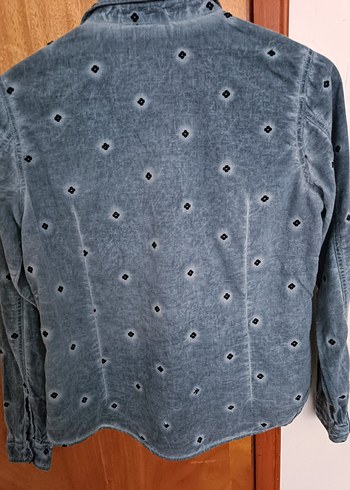 Mavi Yıkamalı Nakışlı Kadın Denim Görünümlü Gömlek - Görsel 8