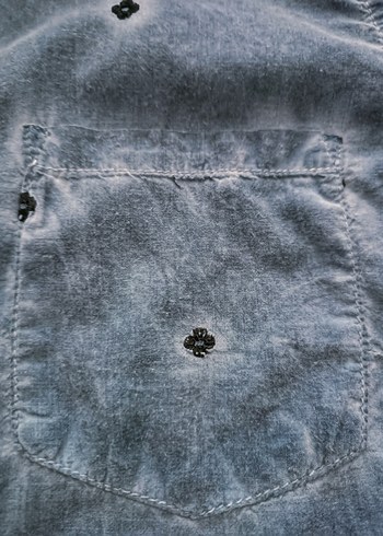 Mavi Yıkamalı Nakışlı Kadın Denim Görünümlü Gömlek - Görsel 5