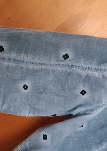 Mavi Yıkamalı Nakışlı Kadın Denim Görünümlü Gömlek - Görsel 11