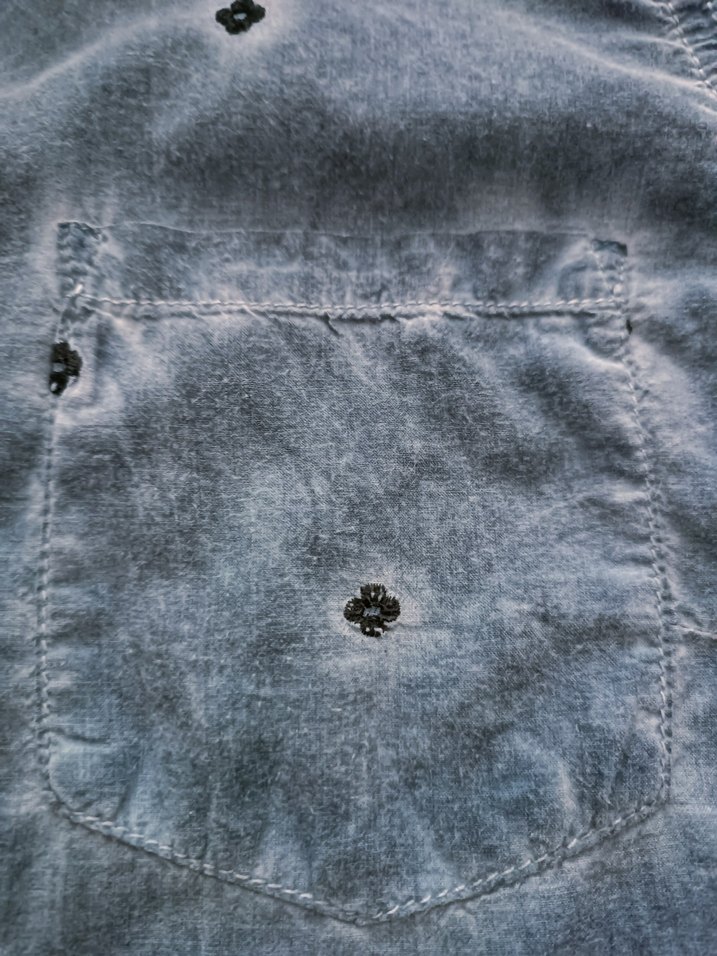 Mavi Yıkamalı Nakışlı Kadın Denim Görünümlü Gömlek - Görsel 5