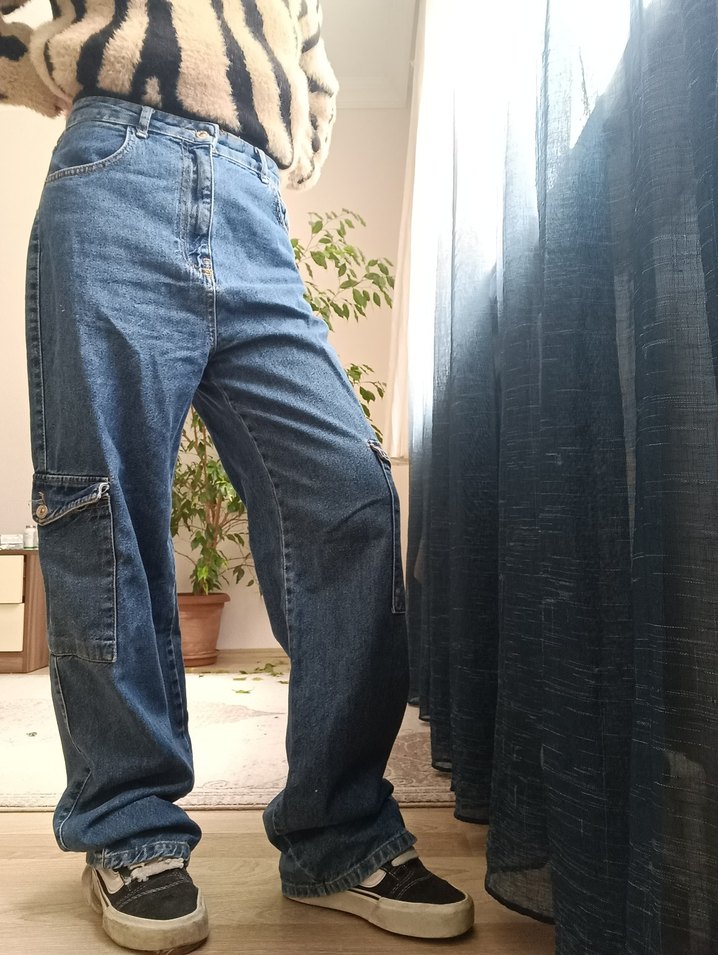 Kadın Mavi Rahat Kesim Kot Pantolon - Görsel 2