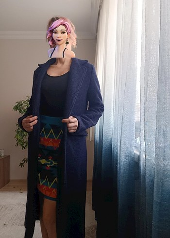 Lacivert Uzun Düğmeli Kaban - Görsel 2