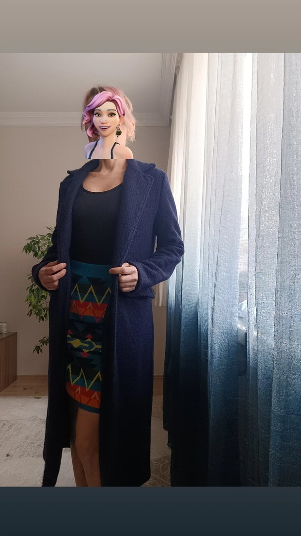 Lacivert Uzun Düğmeli Kaban - Görsel 2