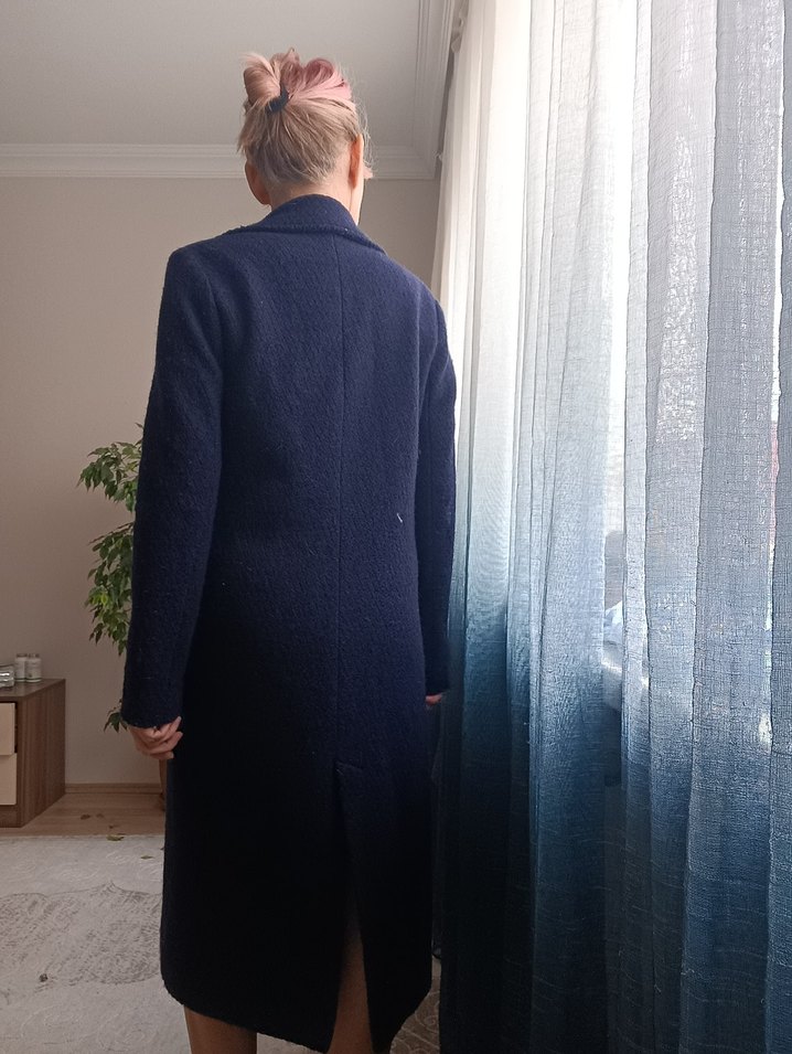 Lacivert Uzun Düğmeli Kaban - Görsel 3