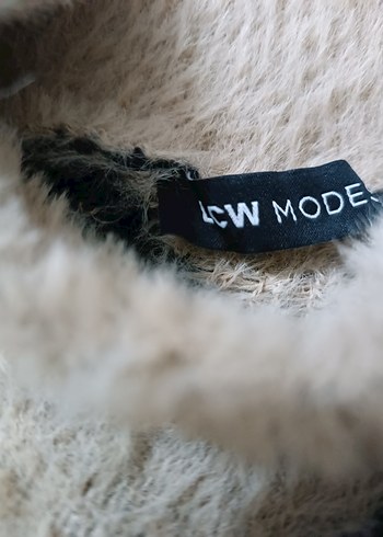 Boğazlı Bej Zebra Desenli Örgü Kadın Kazak - Görsel 2