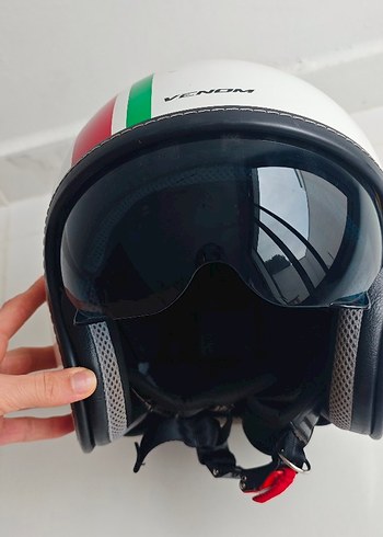 Beyaz Seramik Biker Kaskı Velcro Bantlı - Görsel 3