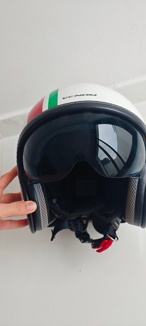 Beyaz Seramik Biker Kaskı Velcro Bantlı - Görsel 3