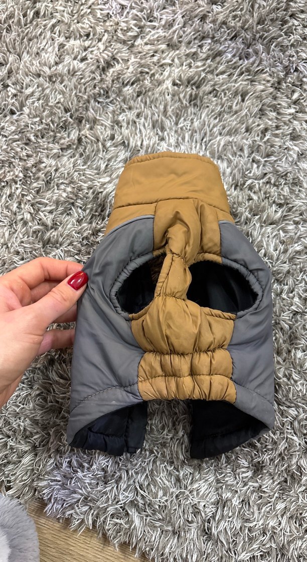 Gri Biker Tarzı Kürklü Köpek Montu - Görsel 2