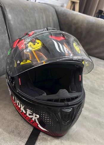 Renkli Baskılı Siyah Biker Kask - Görsel 2
