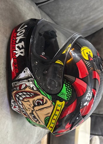 Renkli Baskılı Siyah Biker Kask - Görsel 6