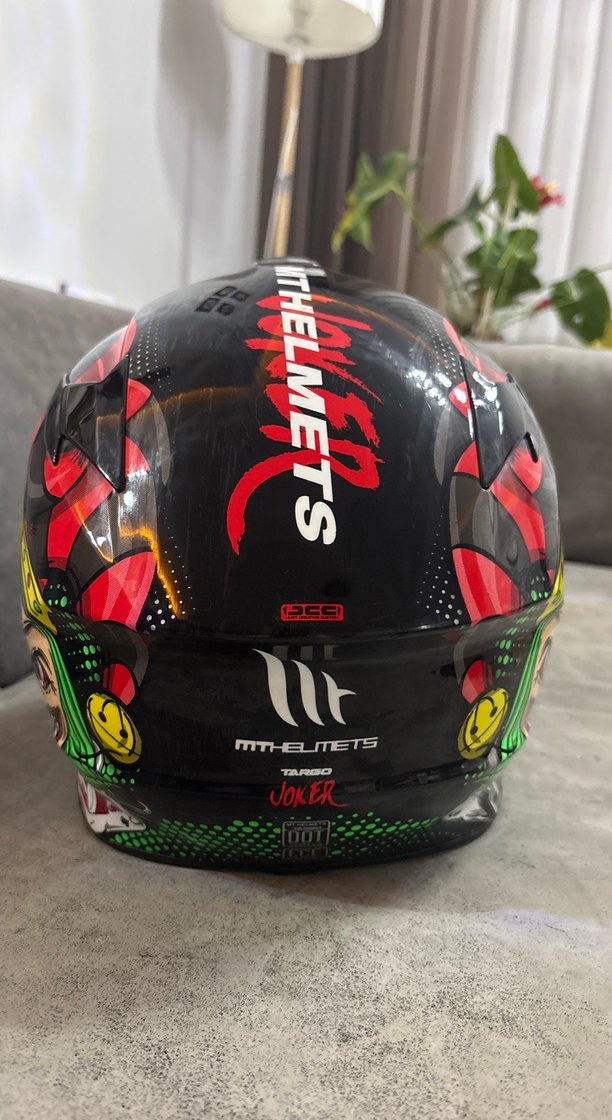 Renkli Baskılı Siyah Biker Kask - Görsel 4