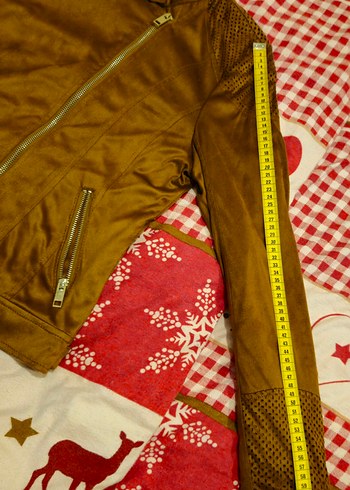 Kahverengi Kadın Süet görünümlü Biker Ceket - Görsel 6