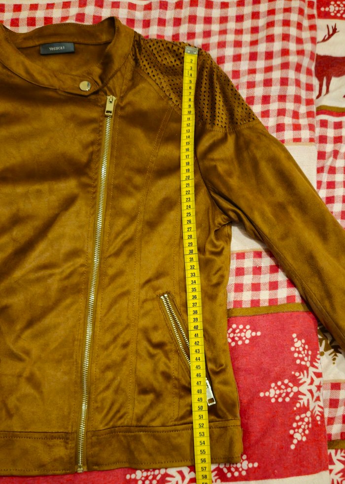 Kahverengi Kadın Süet görünümlü Biker Ceket - Görsel 3