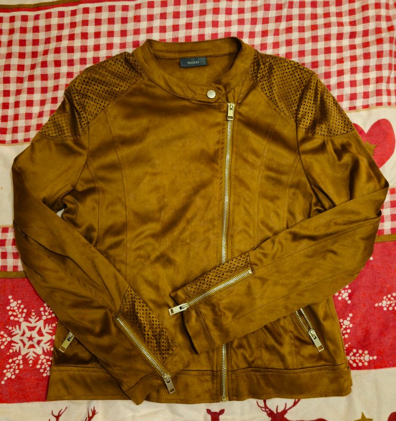 Kahverengi Kadın Süet görünümlü Biker Ceket - Görsel 2