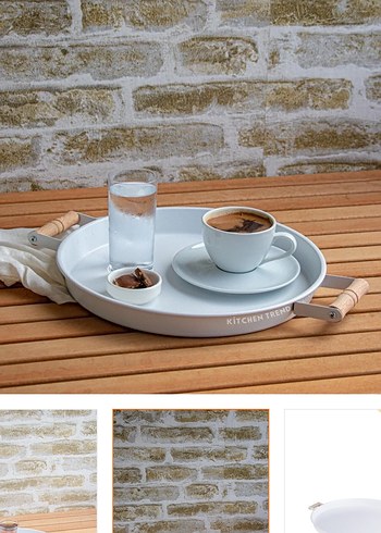 Kitchen Trend 3lü Beyaz (45,37,30 CM) Ahşap Kulplu Metal Tepsi - Görsel 4