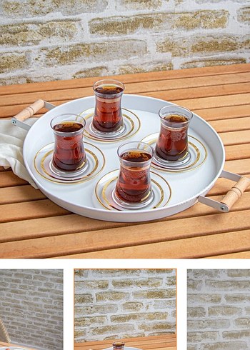 Kitchen Trend 3lü Beyaz (45,37,30 CM) Ahşap Kulplu Metal Tepsi - Görsel 3