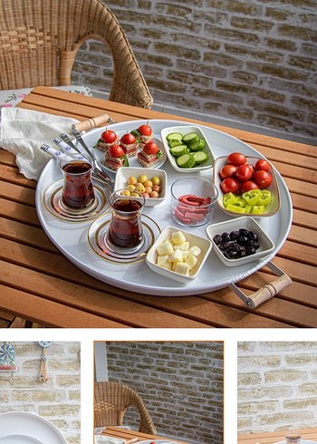 Kitchen Trend 3lü Beyaz (45,37,30 CM) Ahşap Kulplu Metal Tepsi - Görsel 2