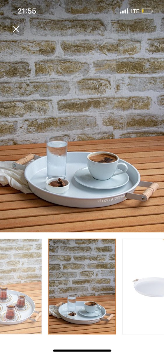 Kitchen Trend 3lü Beyaz (45,37,30 CM) Ahşap Kulplu Metal Tepsi - Görsel 4