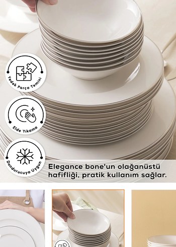 Karaca Elegance Bone Lexi 53 Parça 12 Kişilik Yemek Takımı Platn - Görsel 7