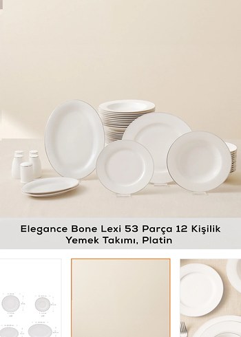 Karaca Elegance Bone Lexi 53 Parça 12 Kişilik Yemek Takımı Platn - Görsel 3