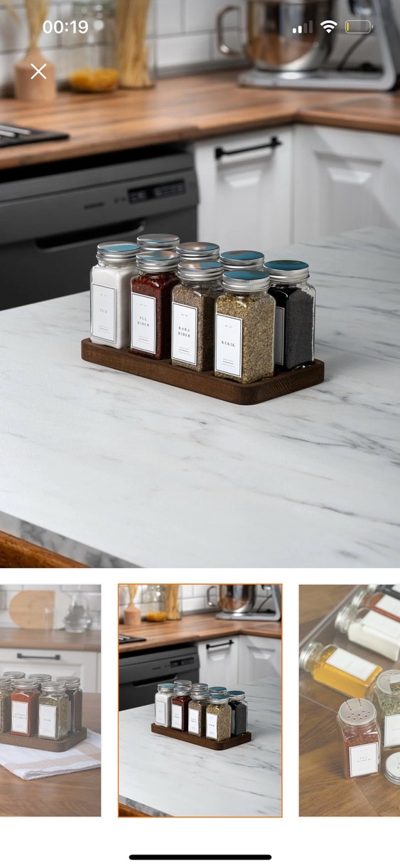 Mienda Home 8li Ahşap Standlı Cam Baharat Seti - Görsel 3