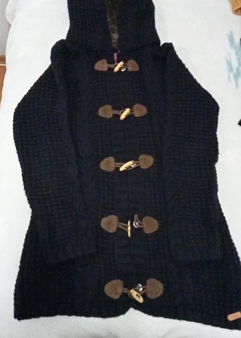 Düğmeli Siyah Midi Örgü Hırka - Görsel 2