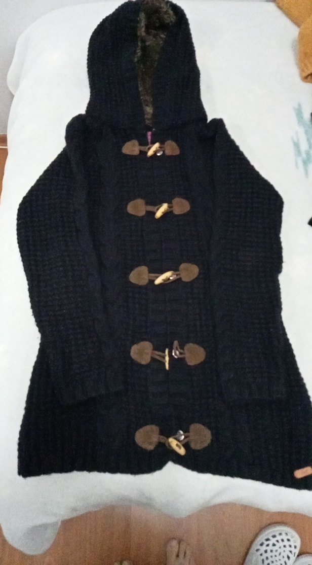 Düğmeli Siyah Midi Örgü Hırka - Görsel 2