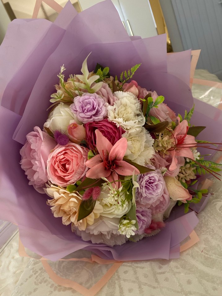 Mor pembe çiçek isteme buketi - Görsel 3