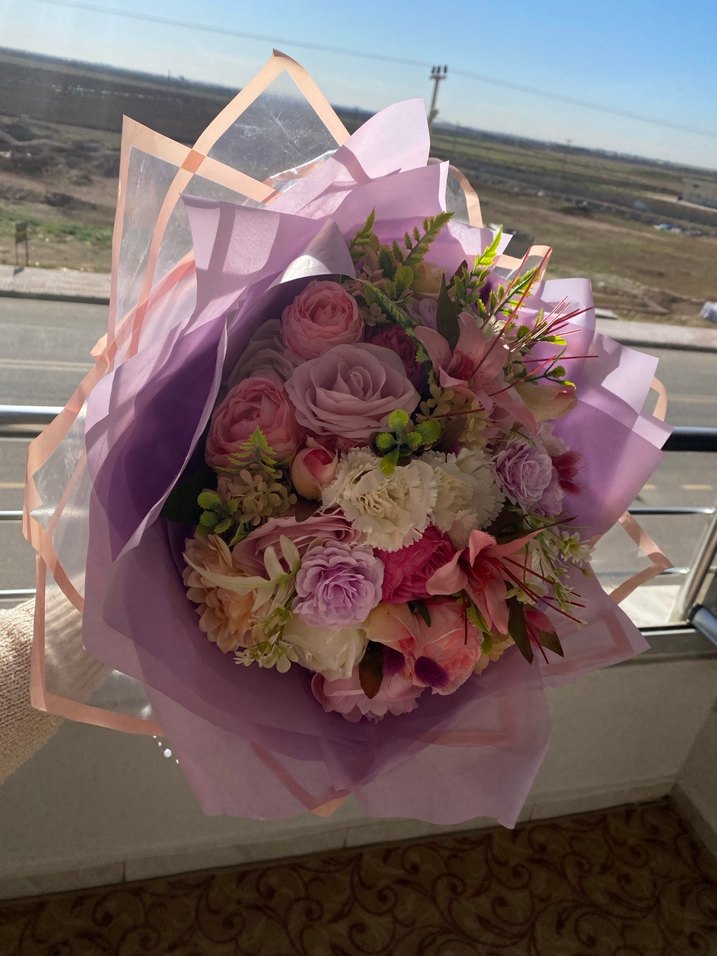 Mor pembe çiçek isteme buketi - Görsel 2