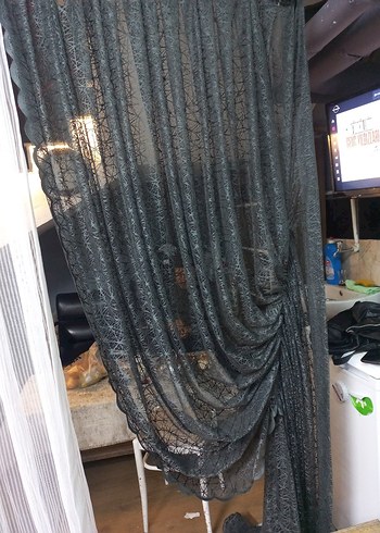 Gri Gotik Desenli fon perde tek kanat - Görsel 2